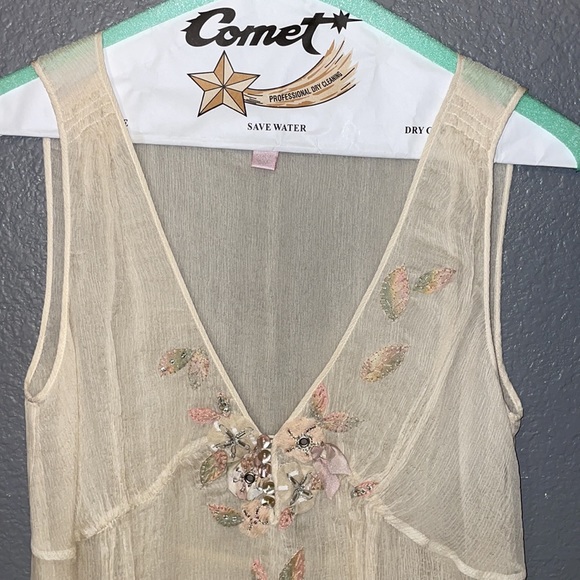 Rebecca Taylor 100% Silk Deep V-Neck Embellished Cream Shell/Tank/Blouse - Picture 2 of 12